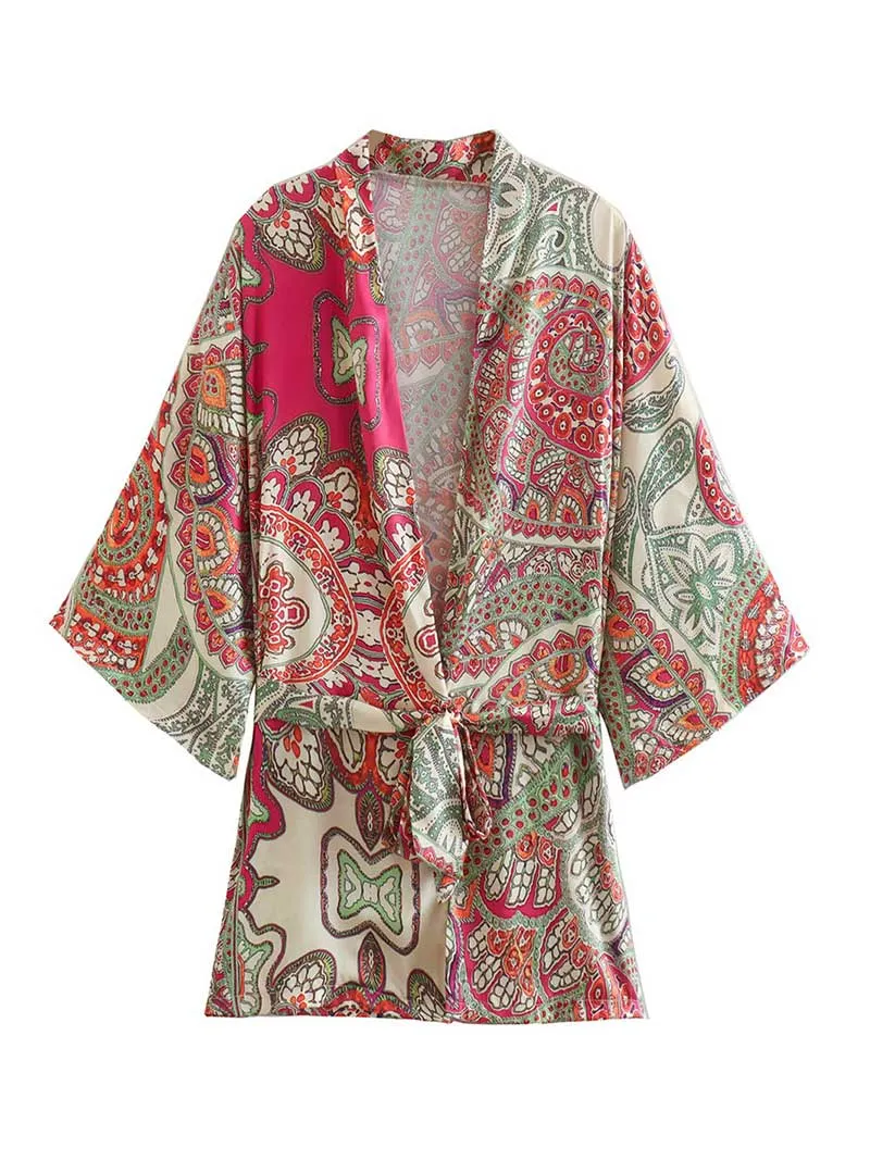 Summer Wear Multicolor Jacket Style Printed Kimono Gown Duster Robe