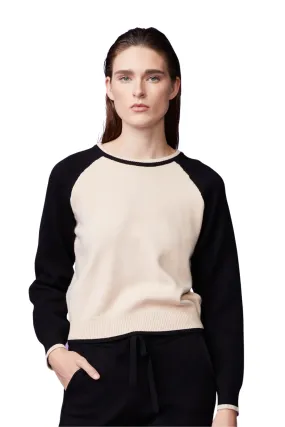 Supersoft Sweater Knit Color Block Raglan, Black/Off White