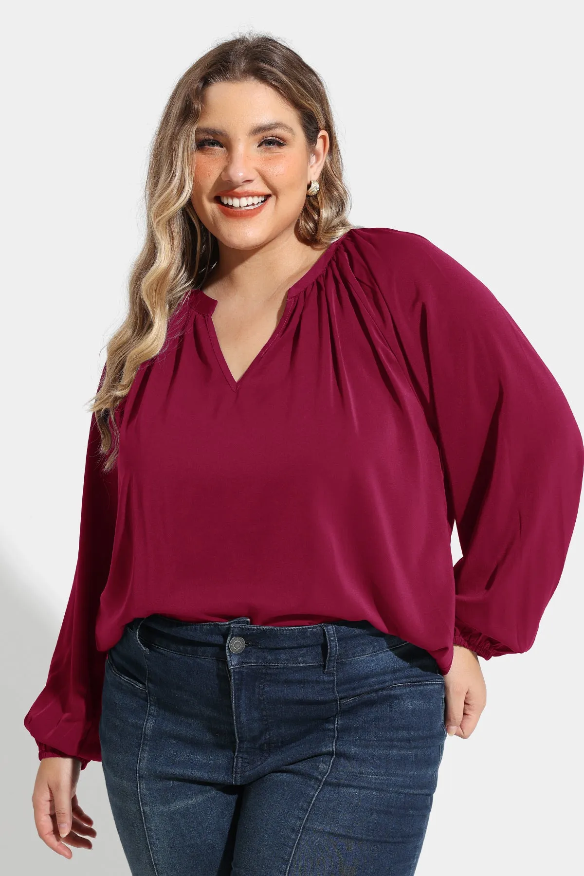 Supersoft Tunic Pleated Lanturn Long Sleeve T-Shirt