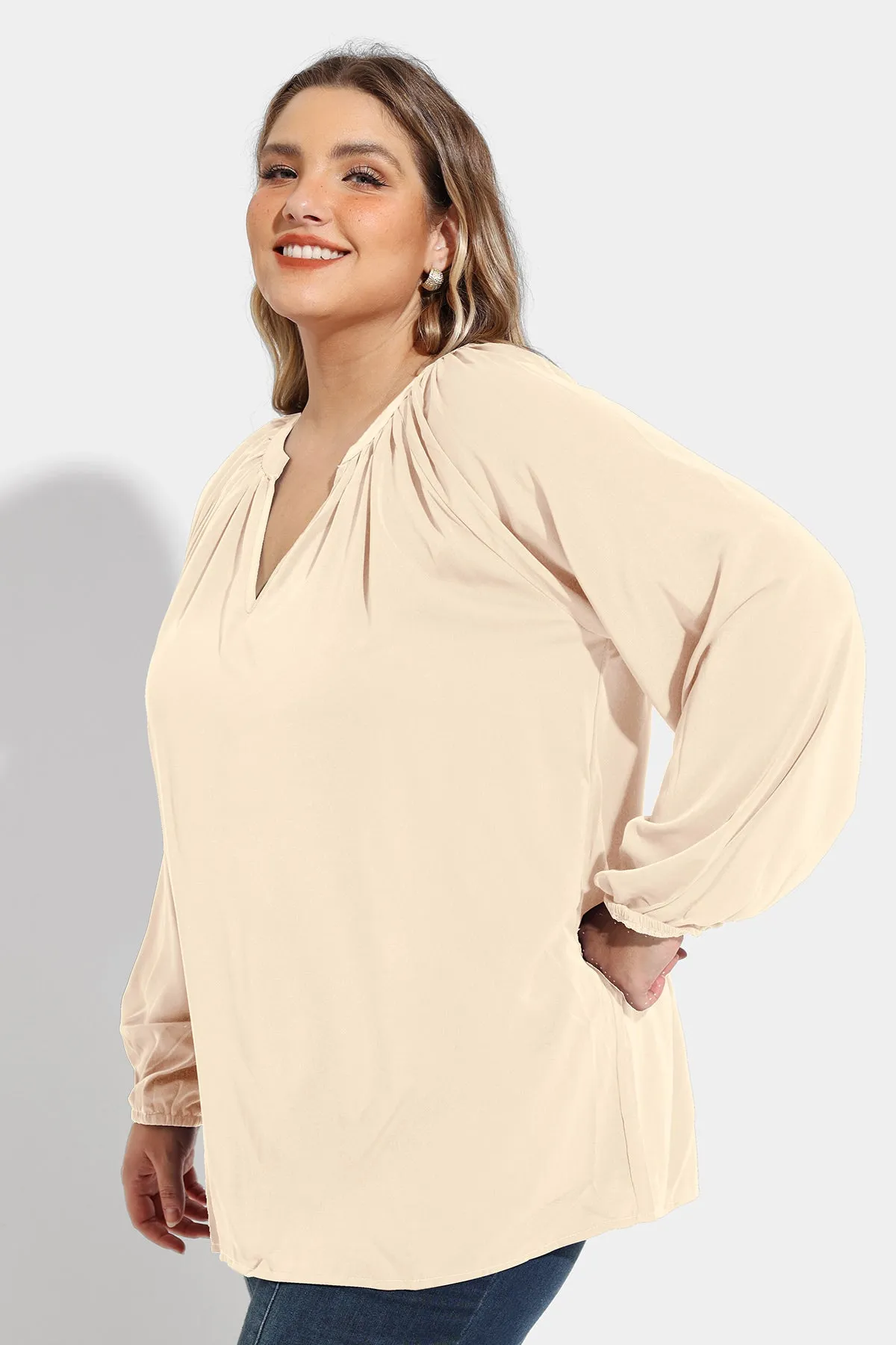 Supersoft Tunic Pleated Lanturn Long Sleeve T-Shirt