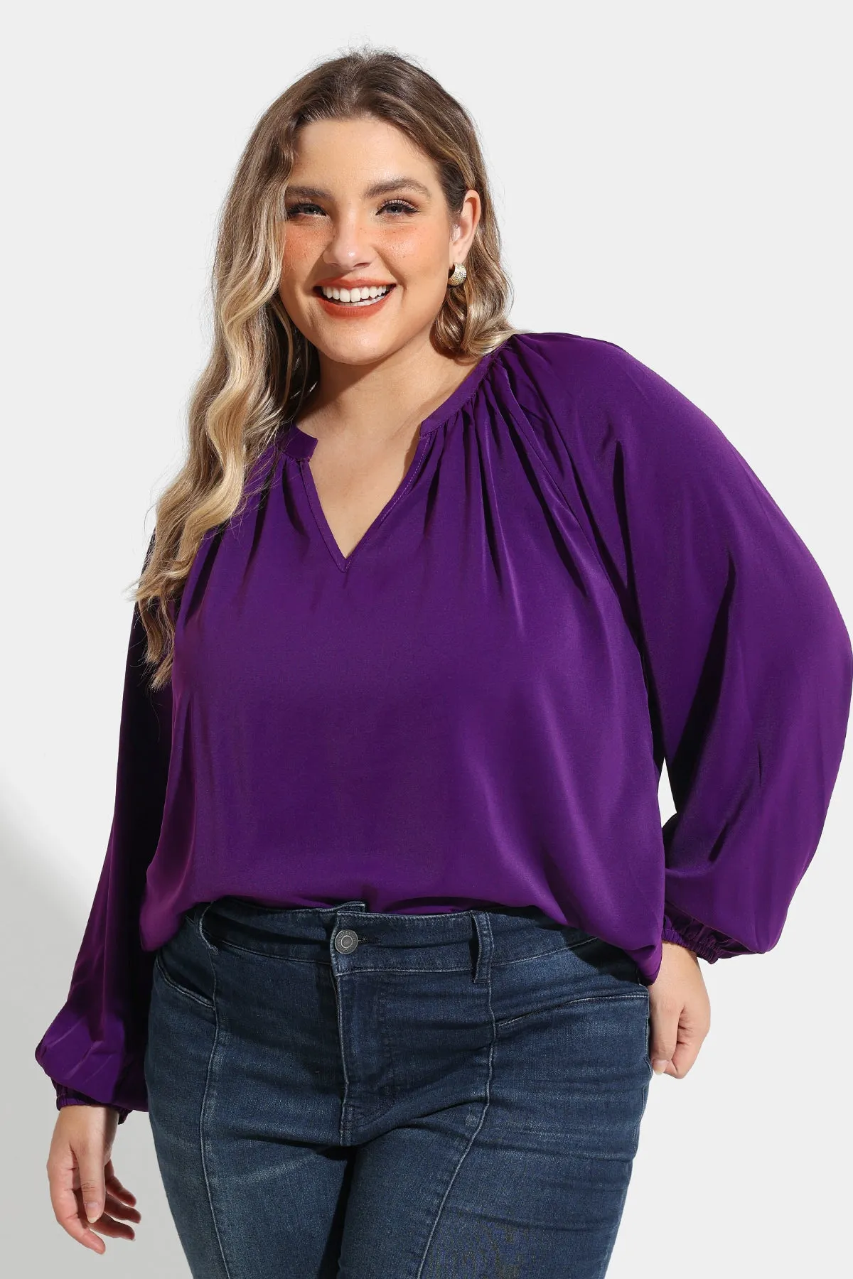 Supersoft Tunic Pleated Lanturn Long Sleeve T-Shirt