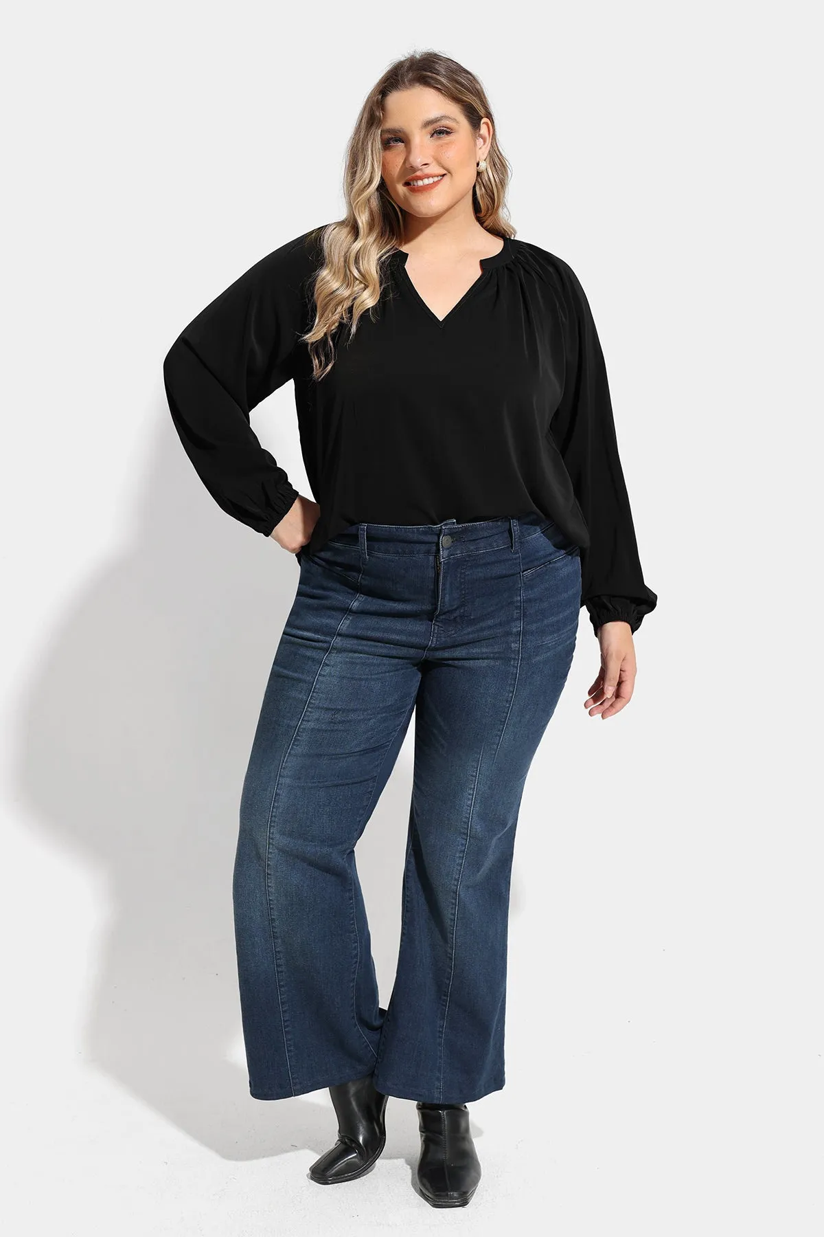 Supersoft Tunic Pleated Lanturn Long Sleeve T-Shirt