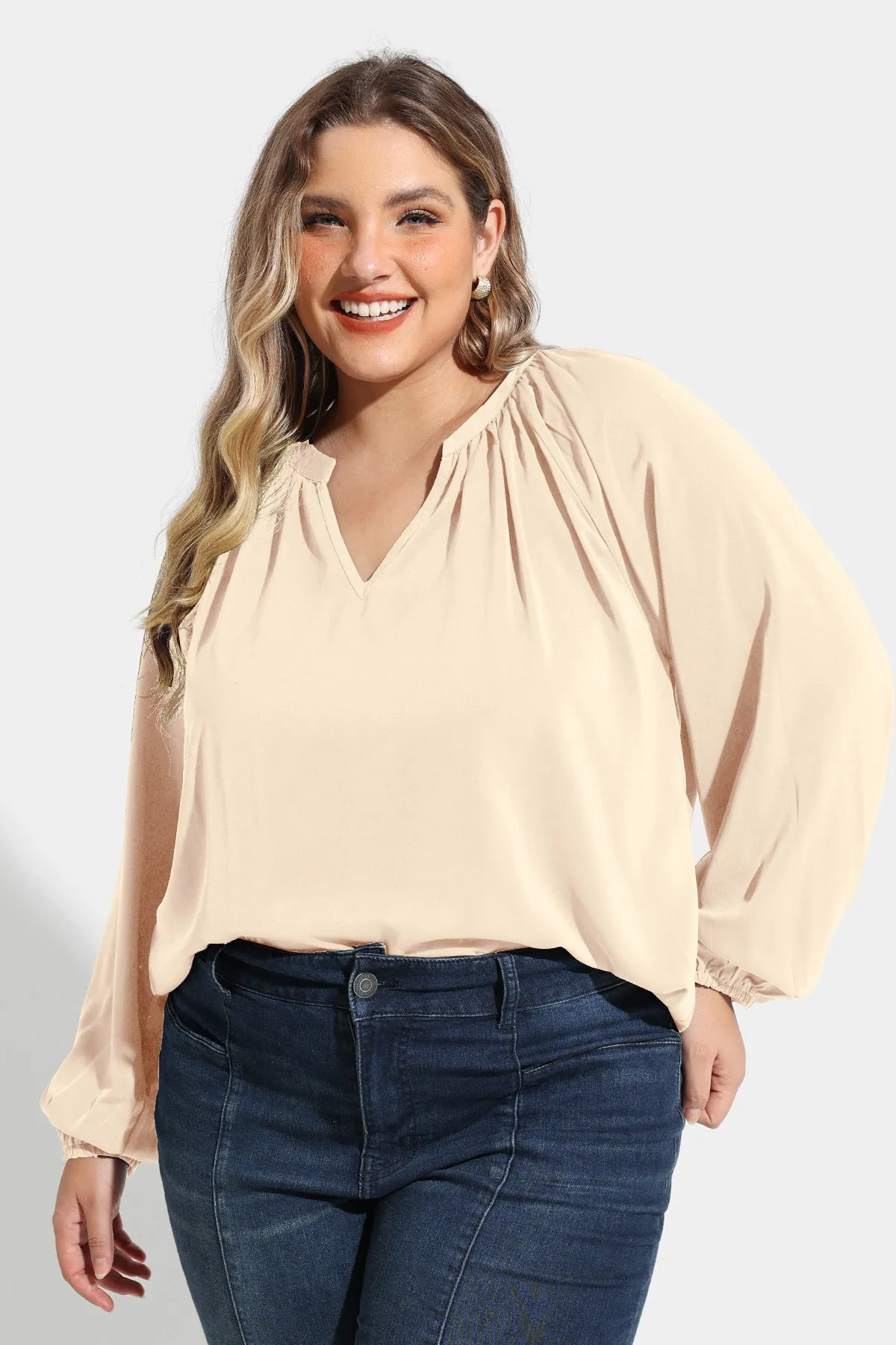 Supersoft Tunic Pleated Lanturn Long Sleeve T-Shirt