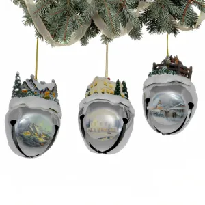 The Ashton-Drake Galleries Winter Sleigh Bells #16 Ornament Collection Set of 3 Christmas Decoration by Thomas Kinkade 3-inches