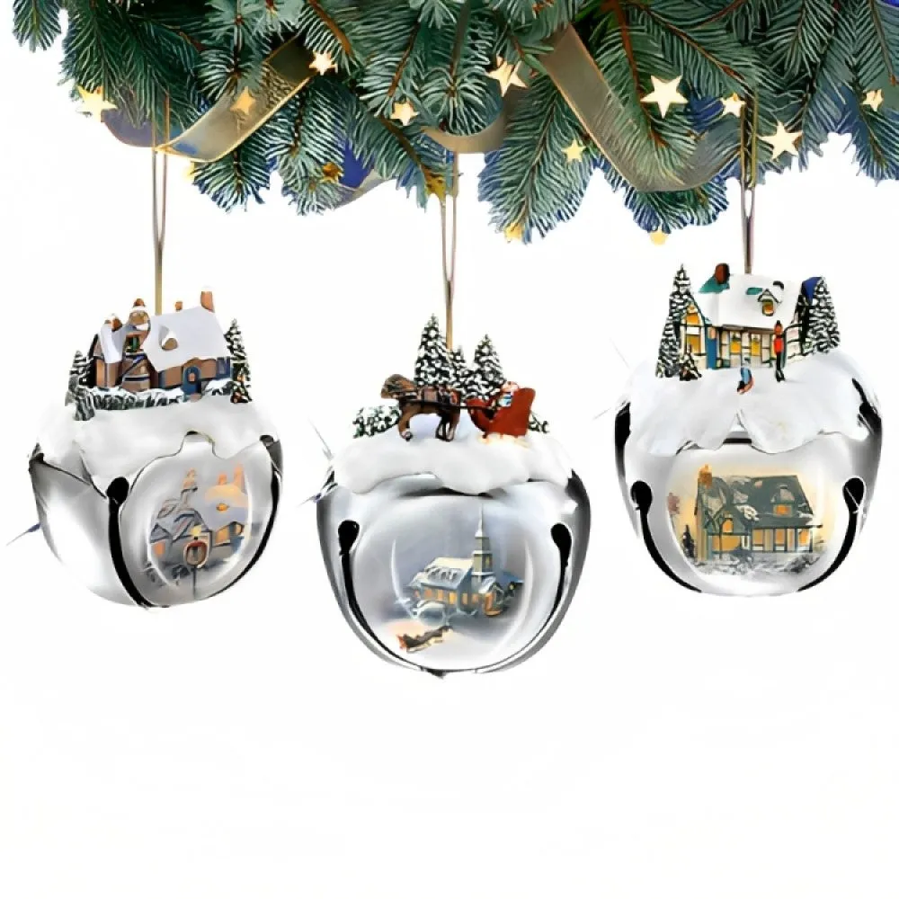 The Ashton-Drake Galleries Winter Sleigh Bells #2 Ornament Collection Set of 3 Christmas Decoration by Thomas Kinkade 3-inches