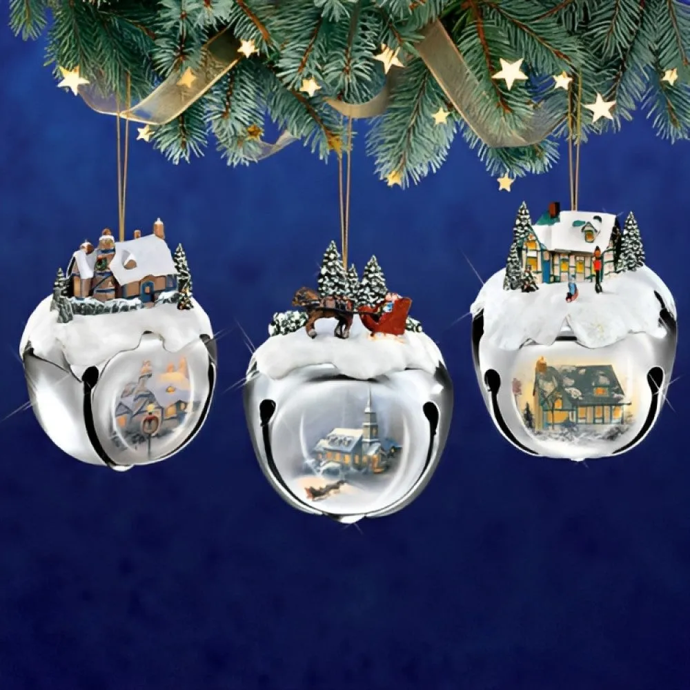 The Ashton-Drake Galleries Winter Sleigh Bells #2 Ornament Collection Set of 3 Christmas Decoration by Thomas Kinkade 3-inches