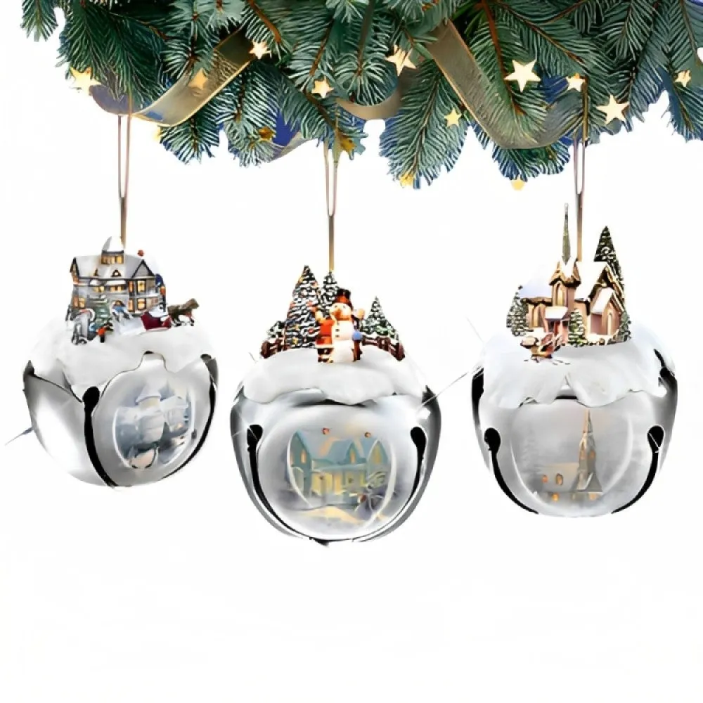 The Ashton-Drake Galleries Winter Sleigh Bells #3 Ornament Collection Set of 3 Christmas Decoration by Thomas Kinkade 3-inches