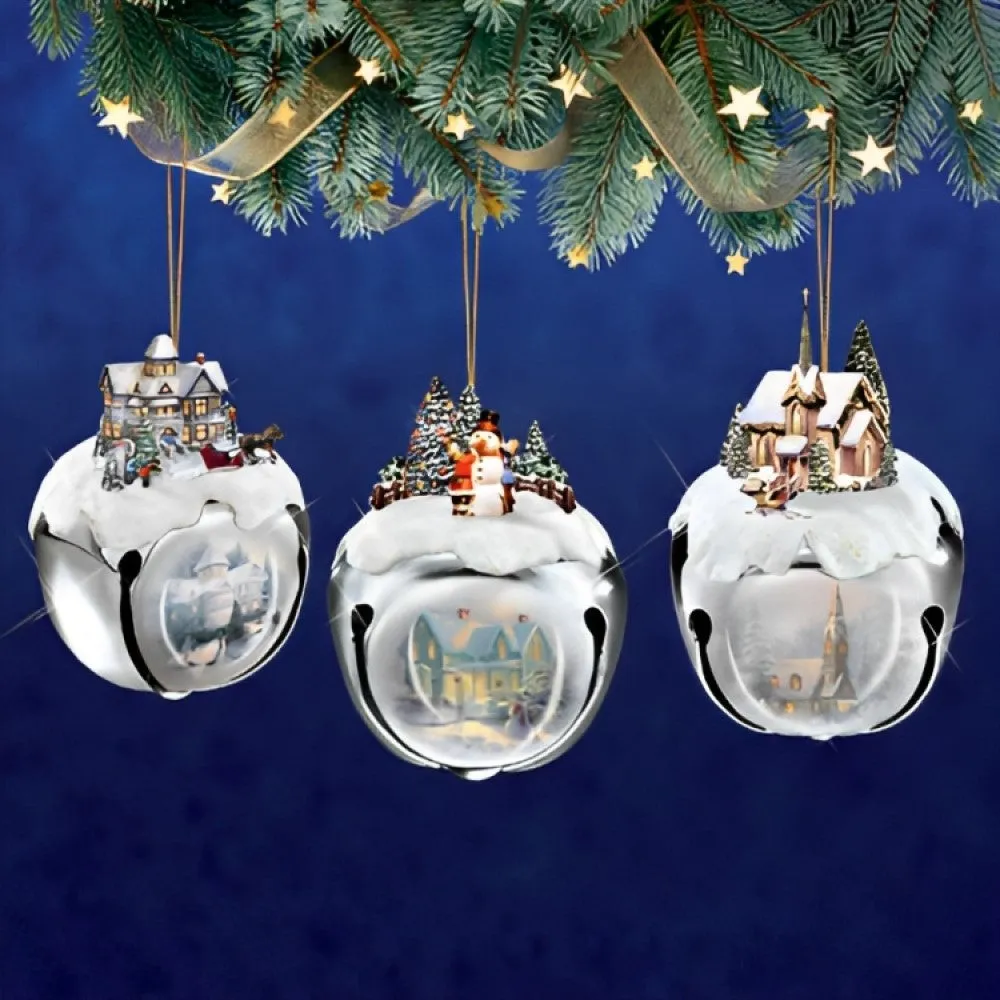 The Ashton-Drake Galleries Winter Sleigh Bells #3 Ornament Collection Set of 3 Christmas Decoration by Thomas Kinkade 3-inches