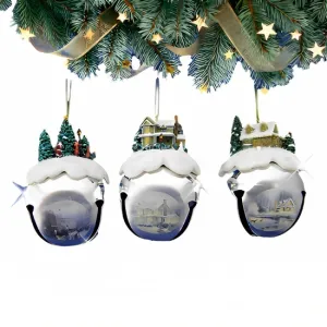 The Ashton-Drake Galleries Winter Sleigh Bells #4 Ornament Collection Set of 3 Christmas Decoration by Thomas Kinkade 3-inches