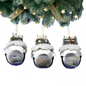 The Ashton-Drake Galleries Winter Sleigh Bells #5 Ornament Collection Set of 3 Christmas Decoration by Thomas Kinkade 3-inches