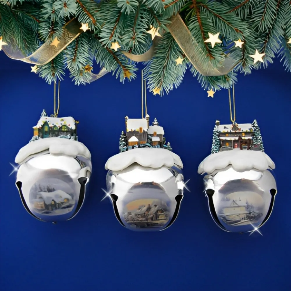 The Ashton-Drake Galleries Winter Sleigh Bells #5 Ornament Collection Set of 3 Christmas Decoration by Thomas Kinkade 3-inches