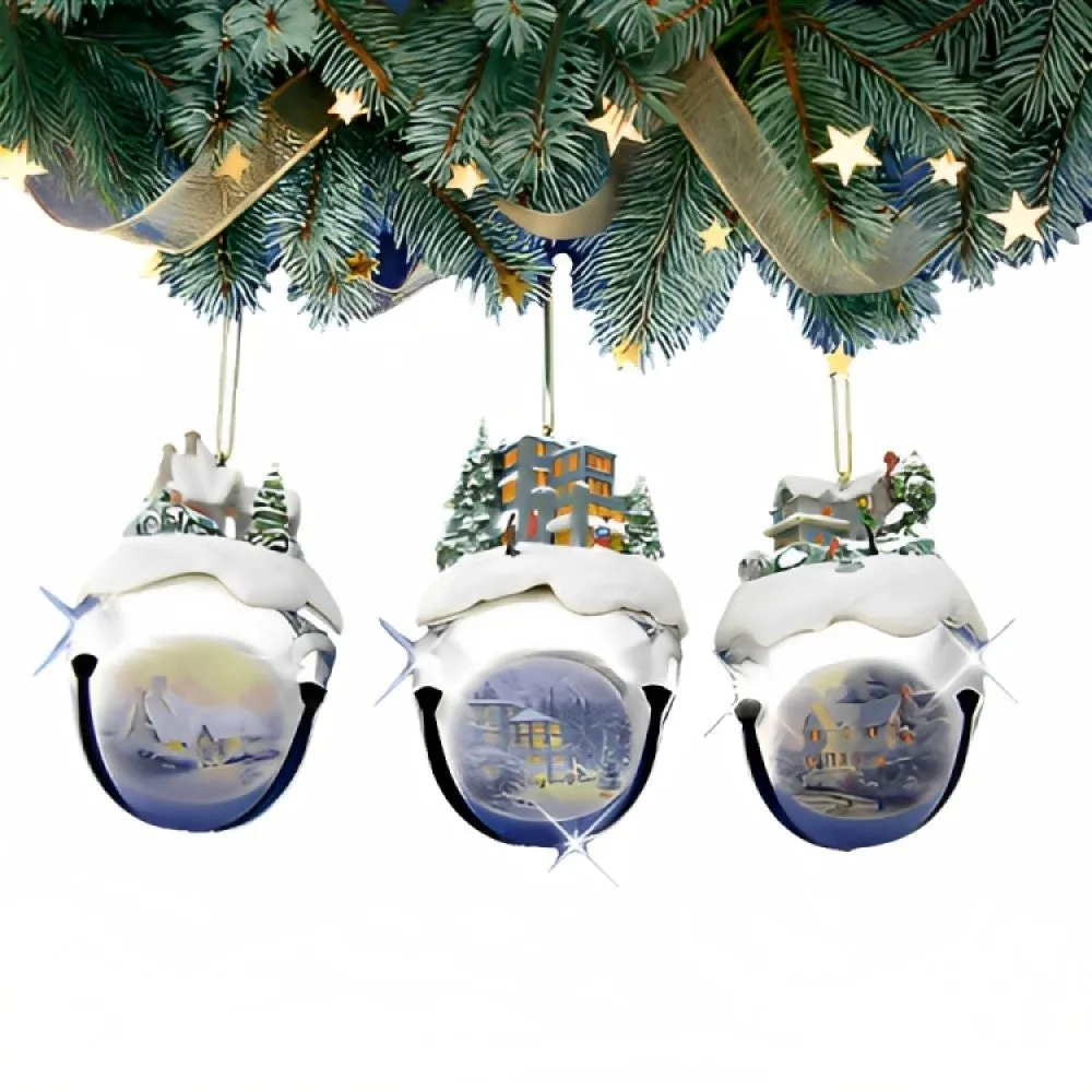 The Ashton-Drake Galleries Winter Sleigh Bells #8 Ornament Collection Set of 3 Christmas Decoration by Thomas Kinkade 3-inches