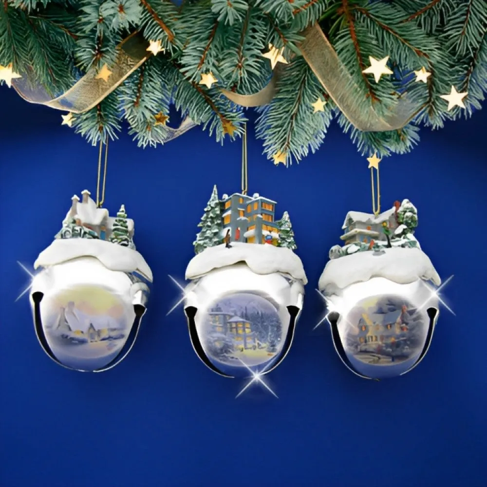 The Ashton-Drake Galleries Winter Sleigh Bells #8 Ornament Collection Set of 3 Christmas Decoration by Thomas Kinkade 3-inches