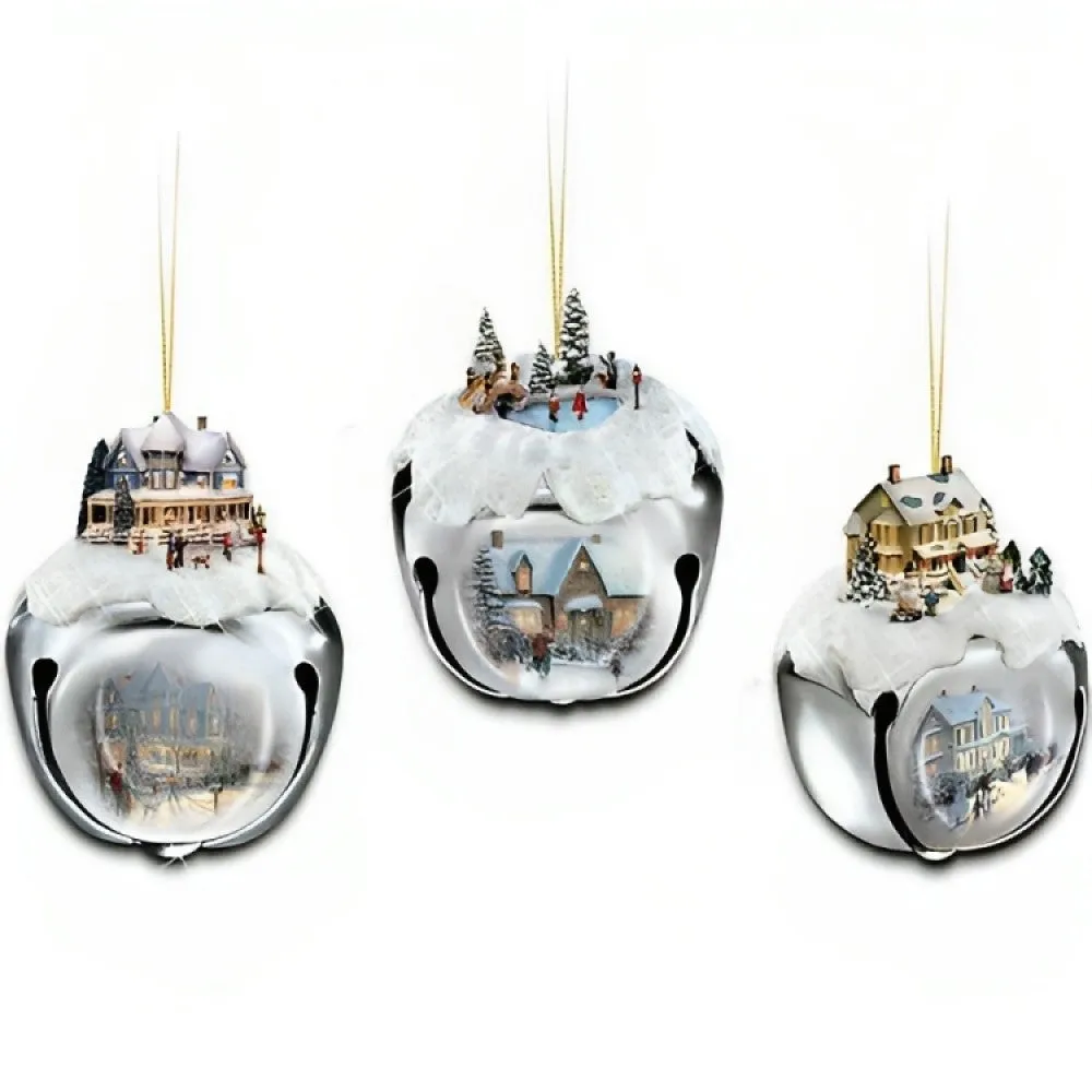 The Ashton-Drake Galleries Winter Sleigh Bells Ornament Collection Christmas Decoration by Thomas Kinkade 3-inches