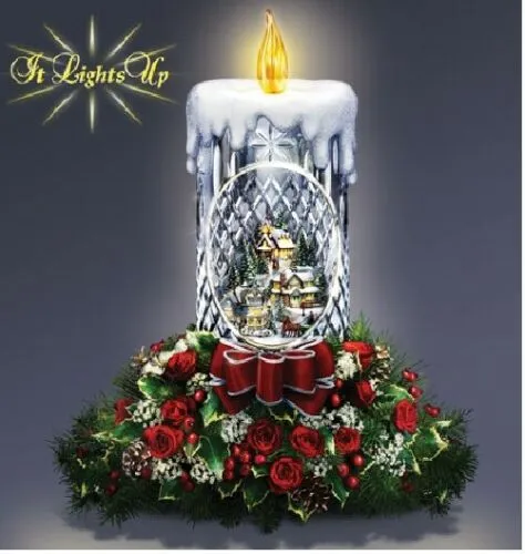 The Bradford Exchange All Is Bright Illuminated Crystal Candle Tabletop Centerpiece Christmas Decoration by Thomas Kinkade 10-Inches