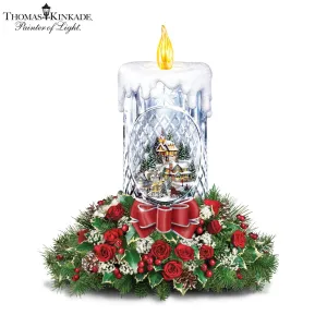 The Bradford Exchange All Is Bright Illuminated Crystal Candle Tabletop Centerpiece Christmas Decoration by Thomas Kinkade 10-Inches