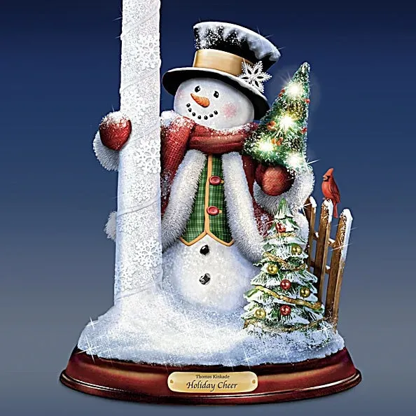 The Bradford Exchange All Is Bright Illuminated Flameless Candleholder Set Snowman Sculptures by Thomas Kinkade 5-1/8"W x 9"H