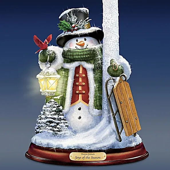 The Bradford Exchange All Is Bright Illuminated Flameless Candleholder Set Snowman Sculptures by Thomas Kinkade 5-1/8"W x 9"H