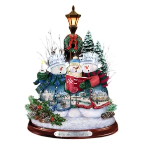 The Bradford Exchange "A Caroling We Will Go" Crystal Snowman Trio Illuminated Hand-crafted Sculpture Christmas Decoration with Holiday Artwork by Thomas Kinkade 10-inches