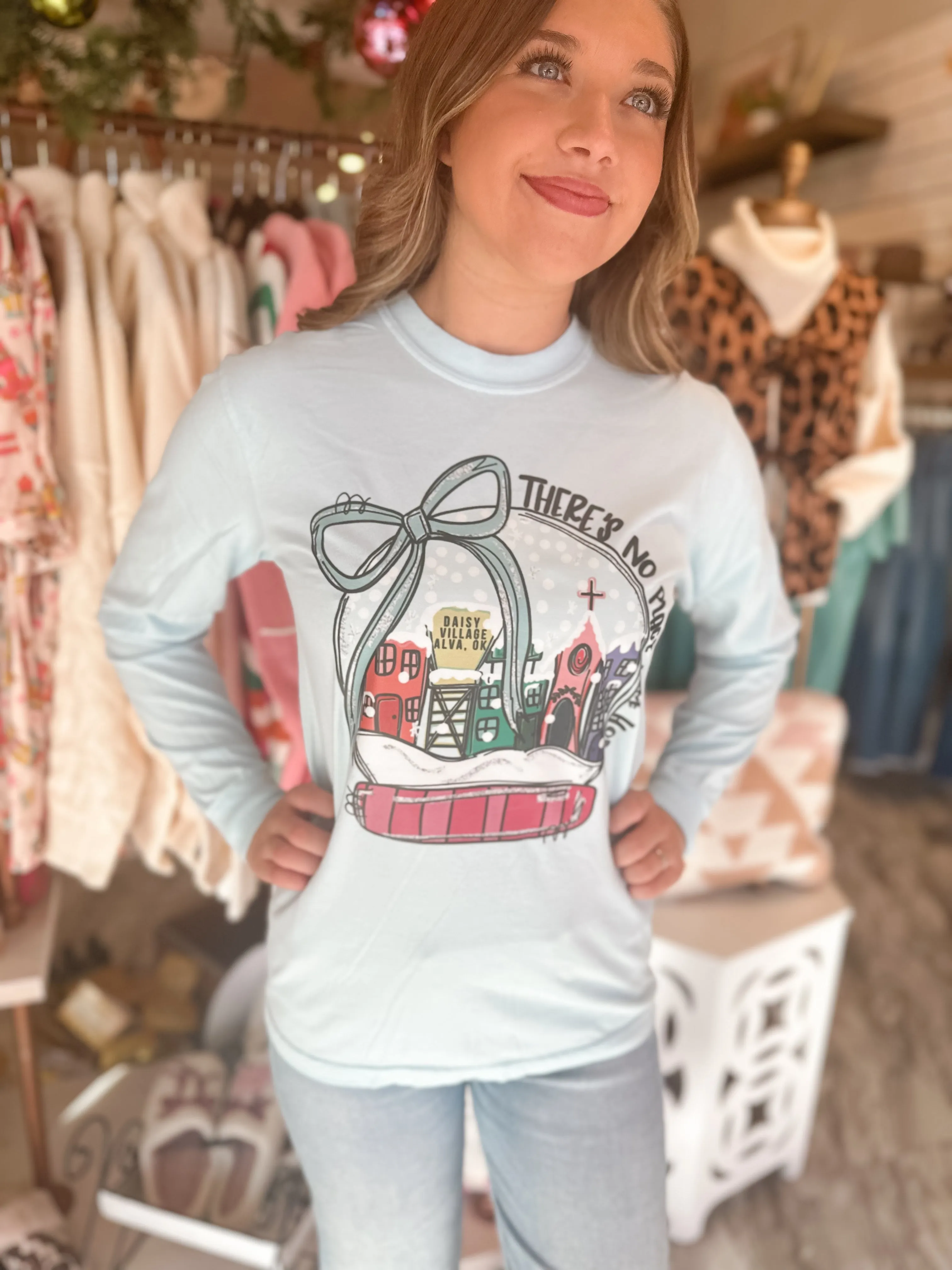 Theres No Place like Home Snowglobe Comfort Colors Long Sleeve Tee