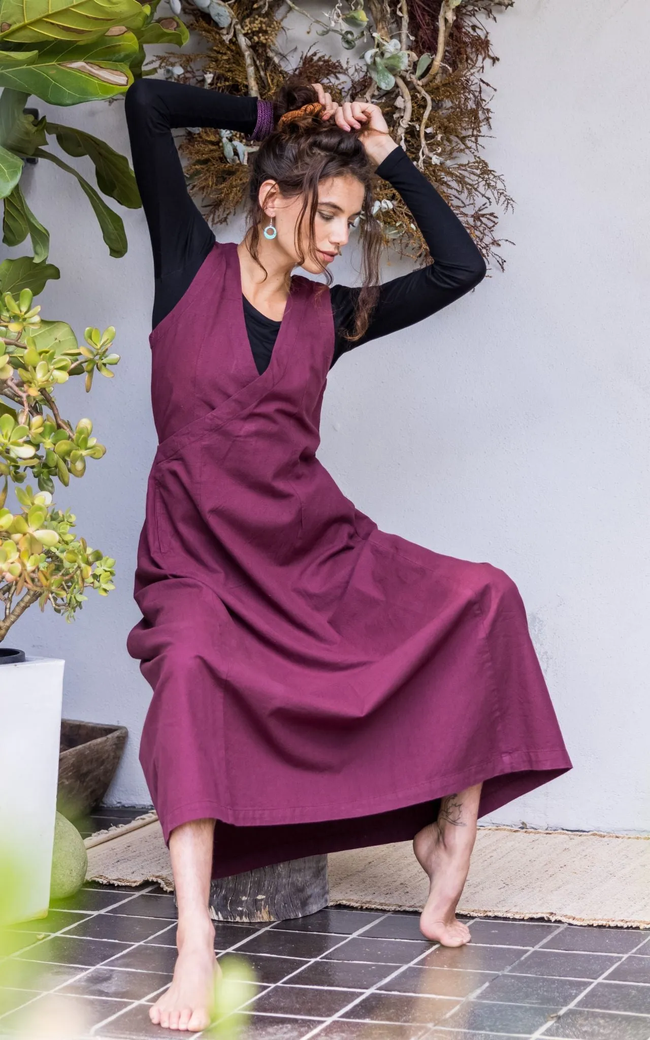 Tibetan Wrap Dress - Wine