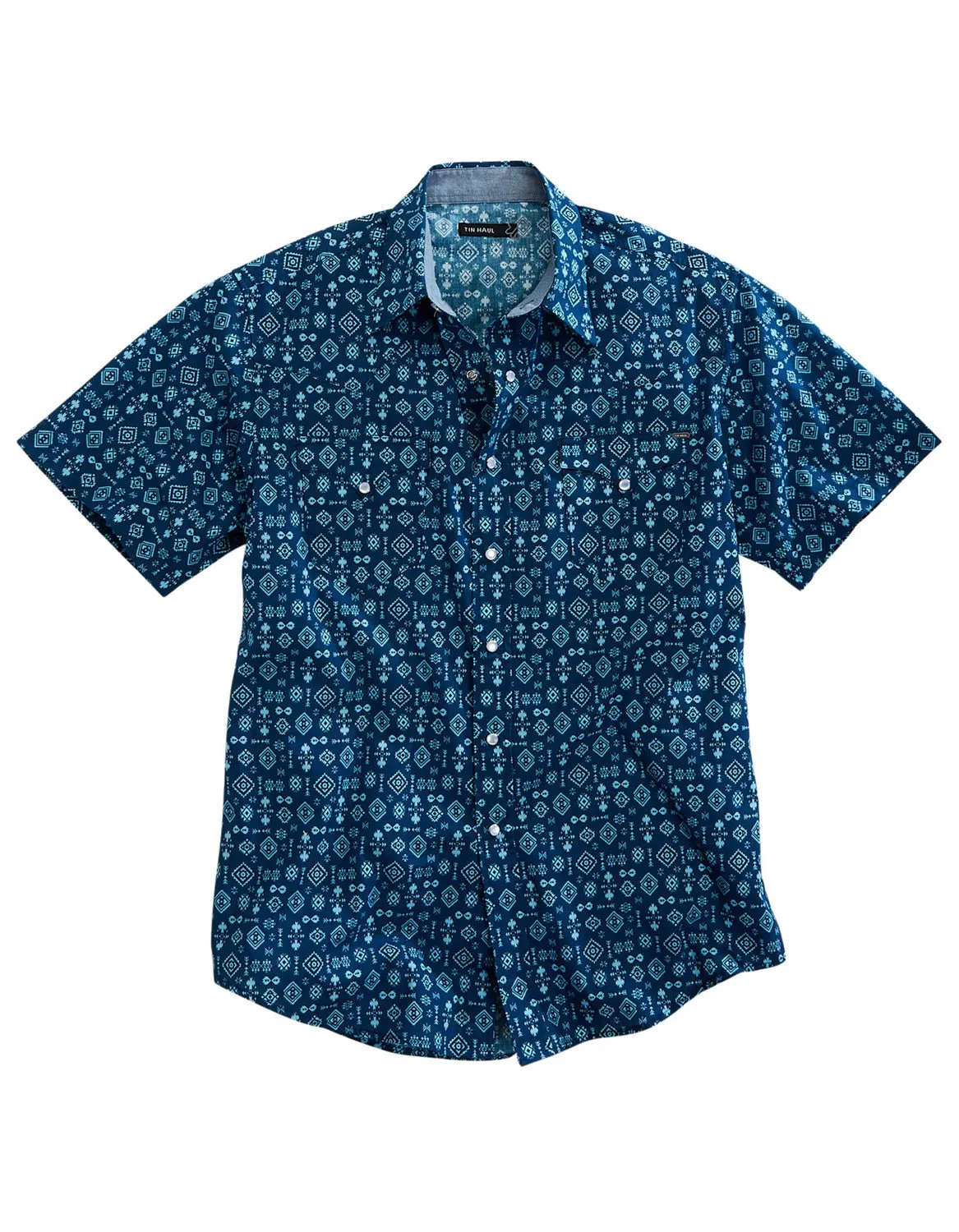 Tin Haul Mens 1954 Indigo Aztec Blue 100% Cotton S/S Shirt