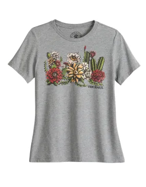 Tin Haul Womens Cactus Garden Grey Cotton Blend S/S T-Shirt