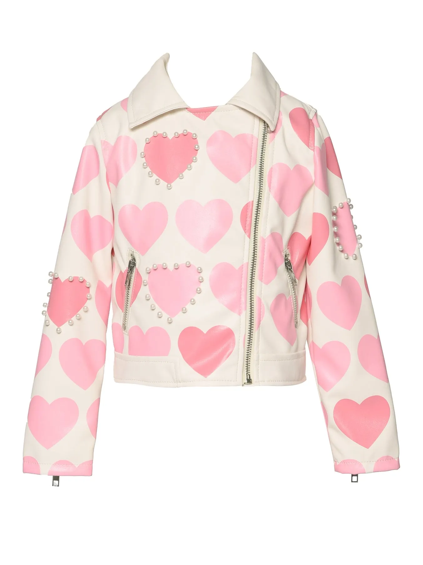 Toddler l Little Girls Valentine’s Pearl Heart Motto Jacket