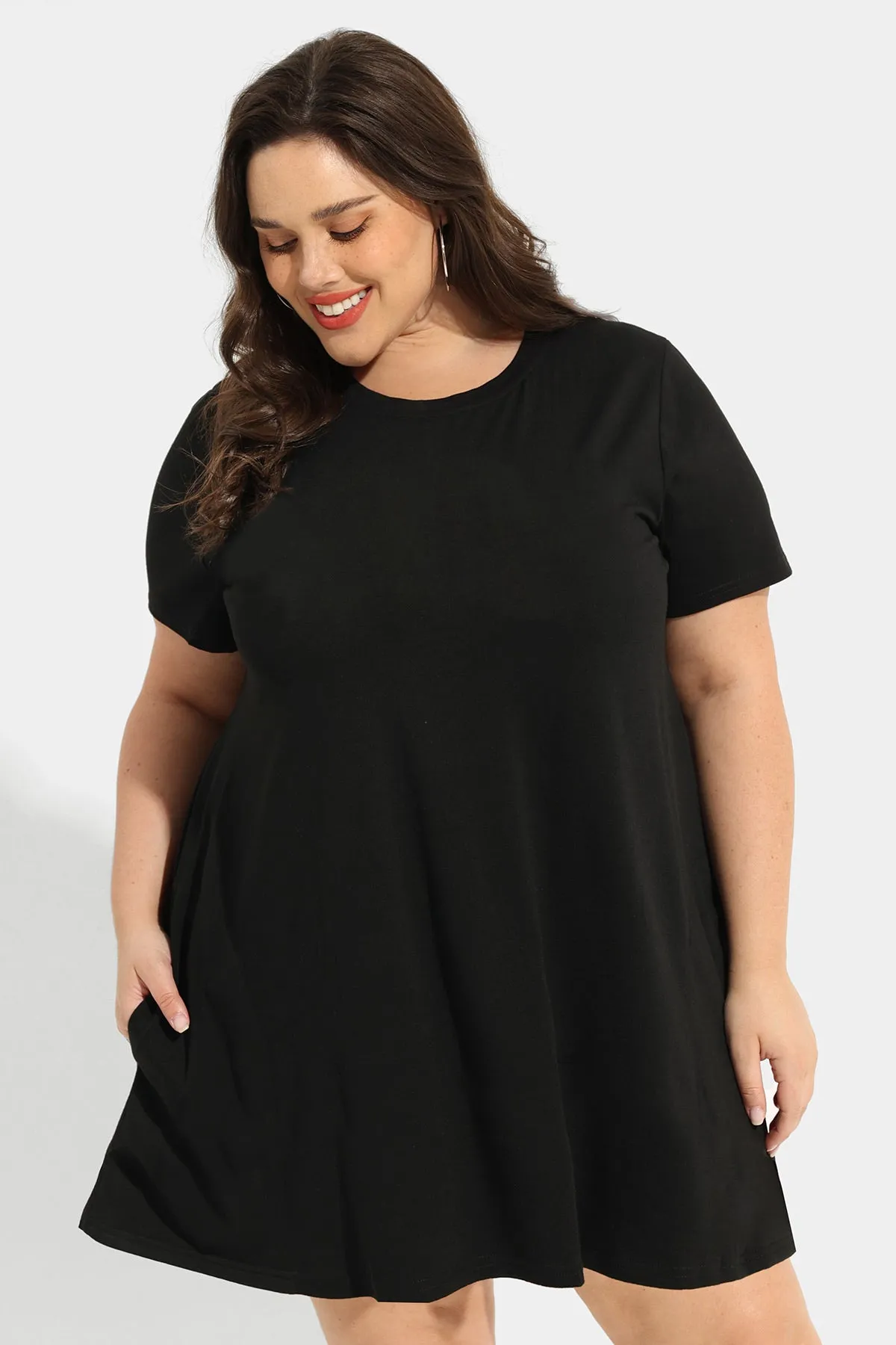 Two Pockets Black Short Sleeve Tunic