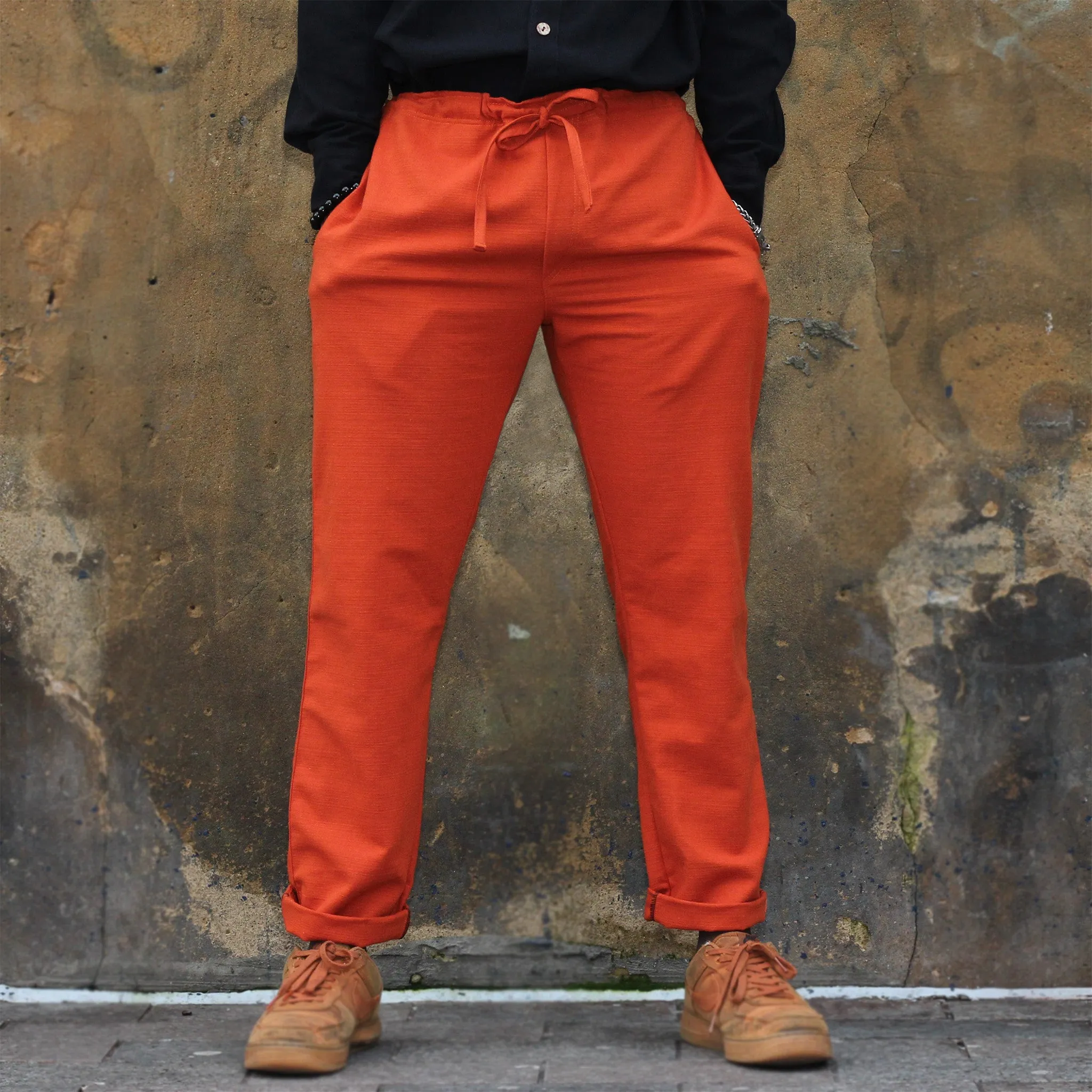 Unisex Ribbed Cotton Shing Mai Trousers Orange