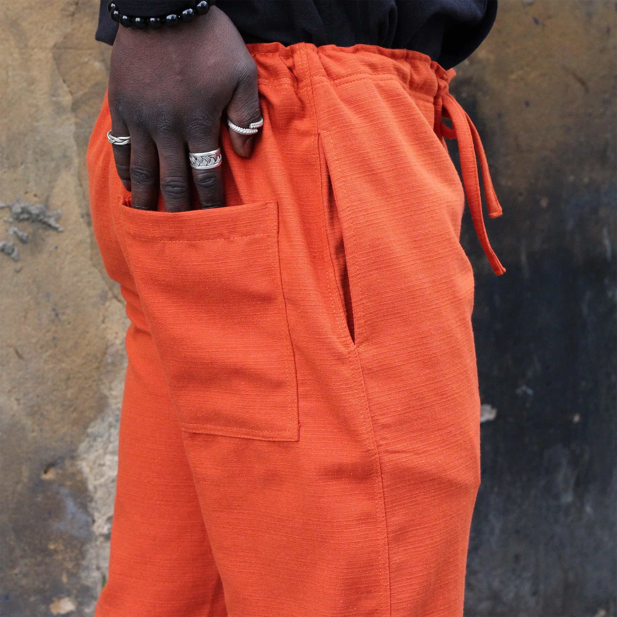 Unisex Ribbed Cotton Shing Mai Trousers Orange