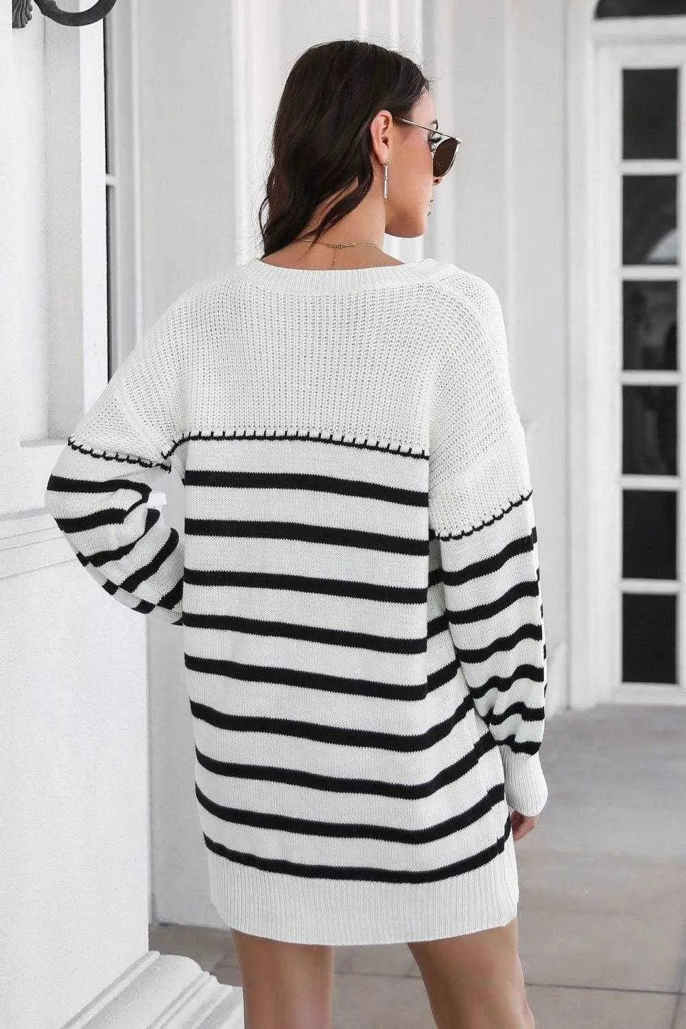 V-Neck Drop Shoulder Sweater Dress for Cozy Chic Style