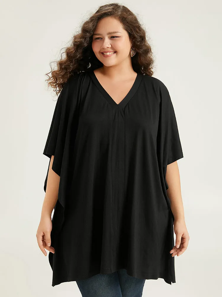 V Neck Solid Dolman Sleeve T-shirts