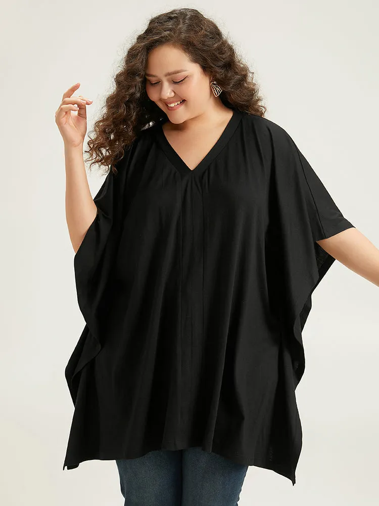 V Neck Solid Dolman Sleeve T-shirts