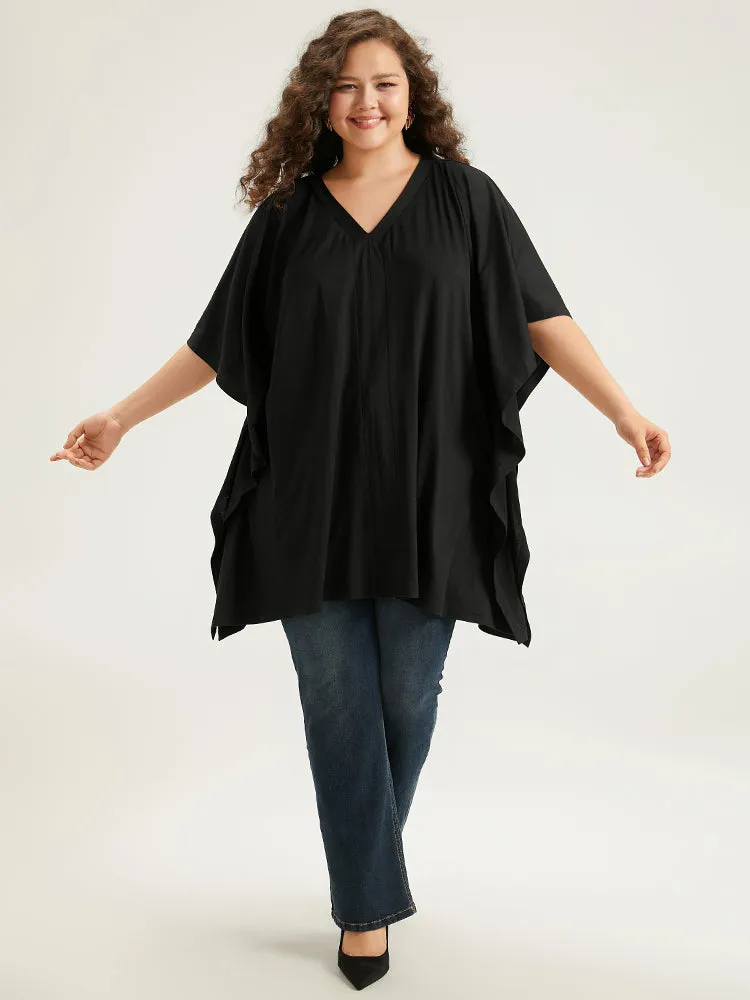 V Neck Solid Dolman Sleeve T-shirts