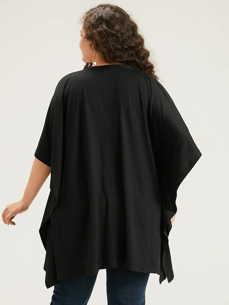 V Neck Solid Dolman Sleeve T-shirts