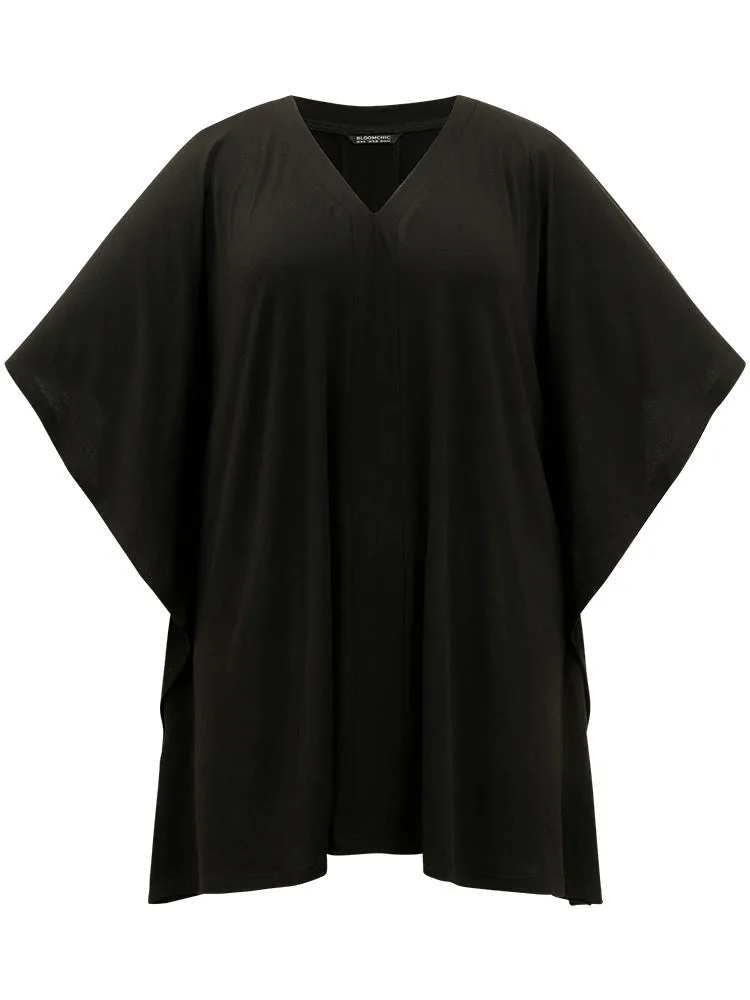 V Neck Solid Dolman Sleeve T-shirts