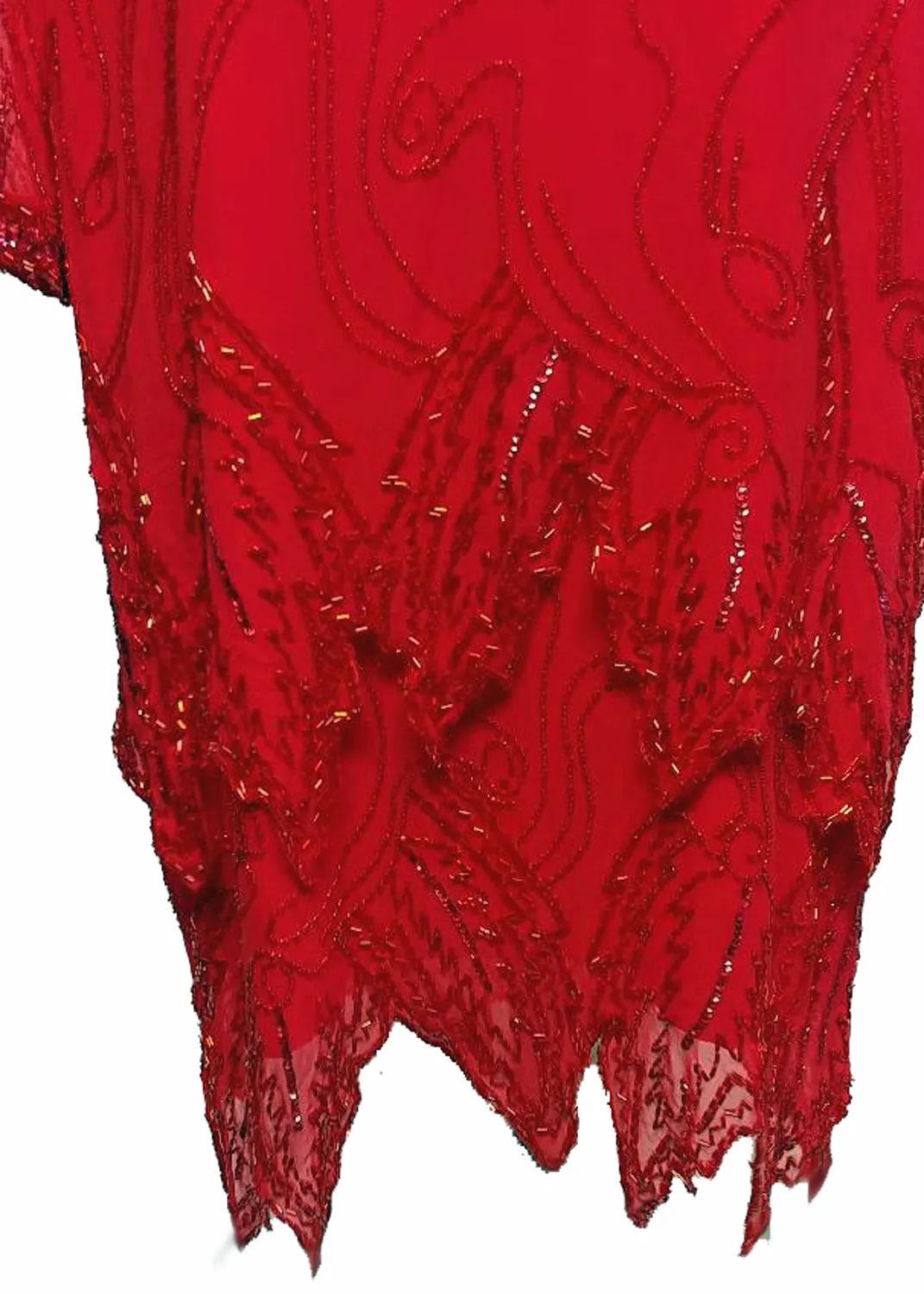 *VINTAGE NITE LINE HOLIDAY RED SILK SEQUIN & BEADED DRESS - LARGER SIZE