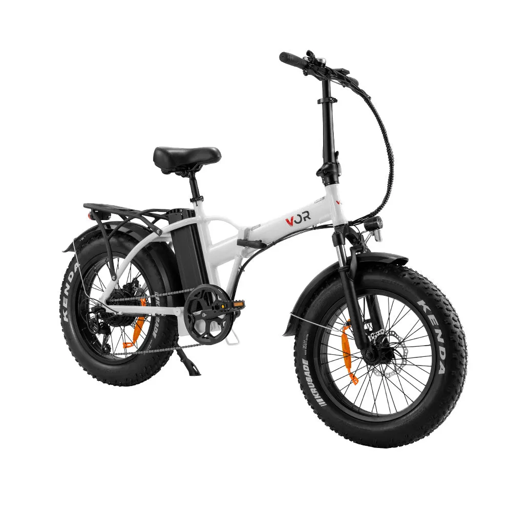 VOR 20 inch Folding Electric Bike 250W Brushless Shimano 7 Speed 4 inch Fat Tires White