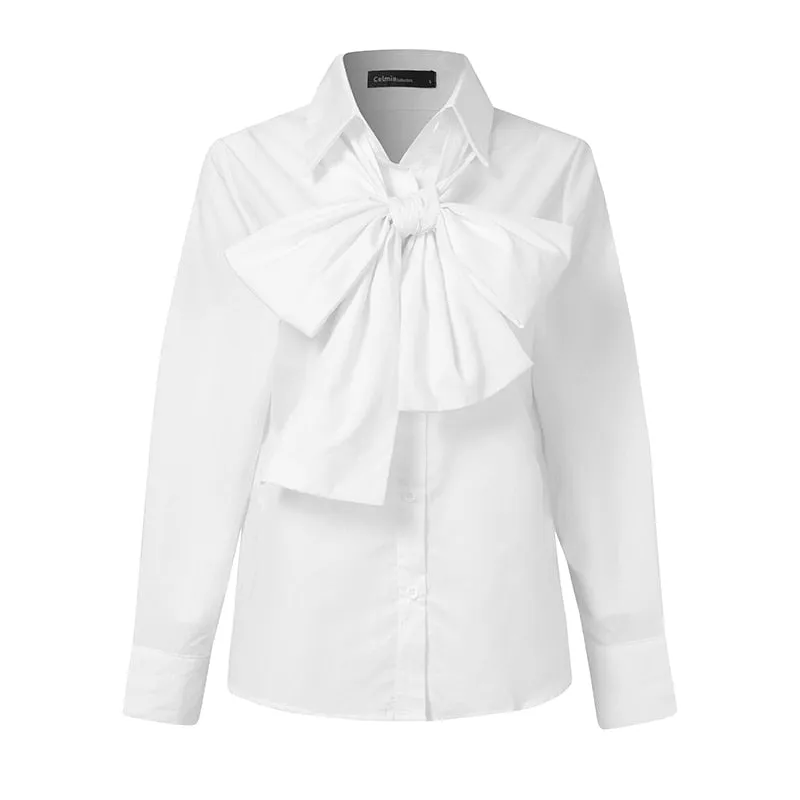 Wenkouban Elegant Bow Tie White Shirts Women Autumn Long Sleeve Fashion Tops Casual Party Blouse Tunic Ladies Blusas Femininas