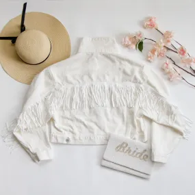 (White Fringe) Blank White Fringe Denim Jacket