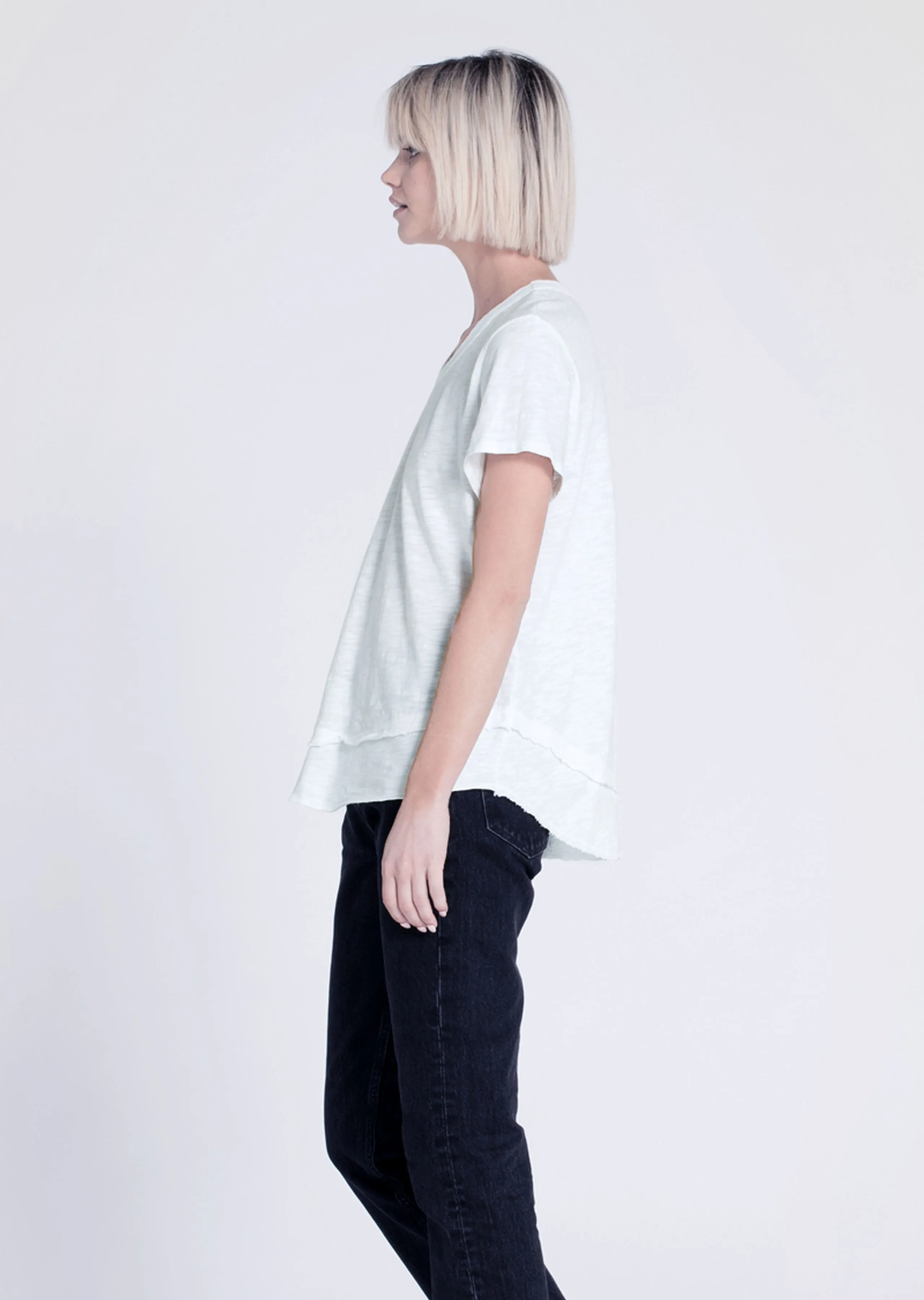 WILT - Short Sleeve Mock Layer Tee in White