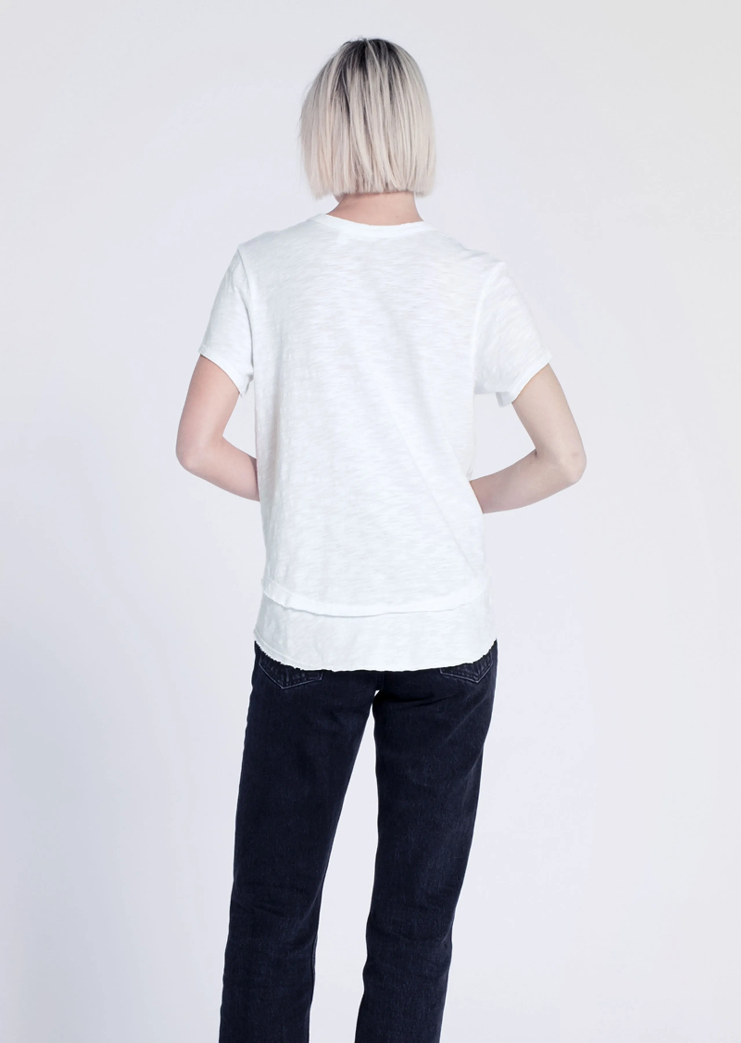 WILT - Short Sleeve Mock Layer Tee in White