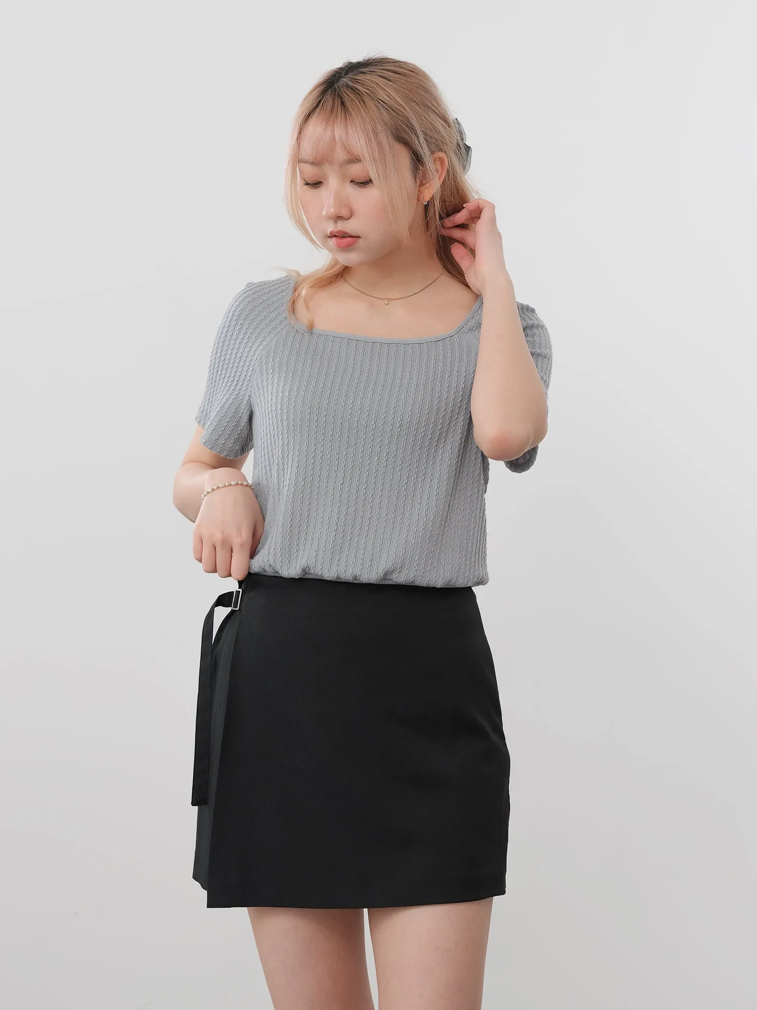 Winry Square Neck Cable-Knit Top