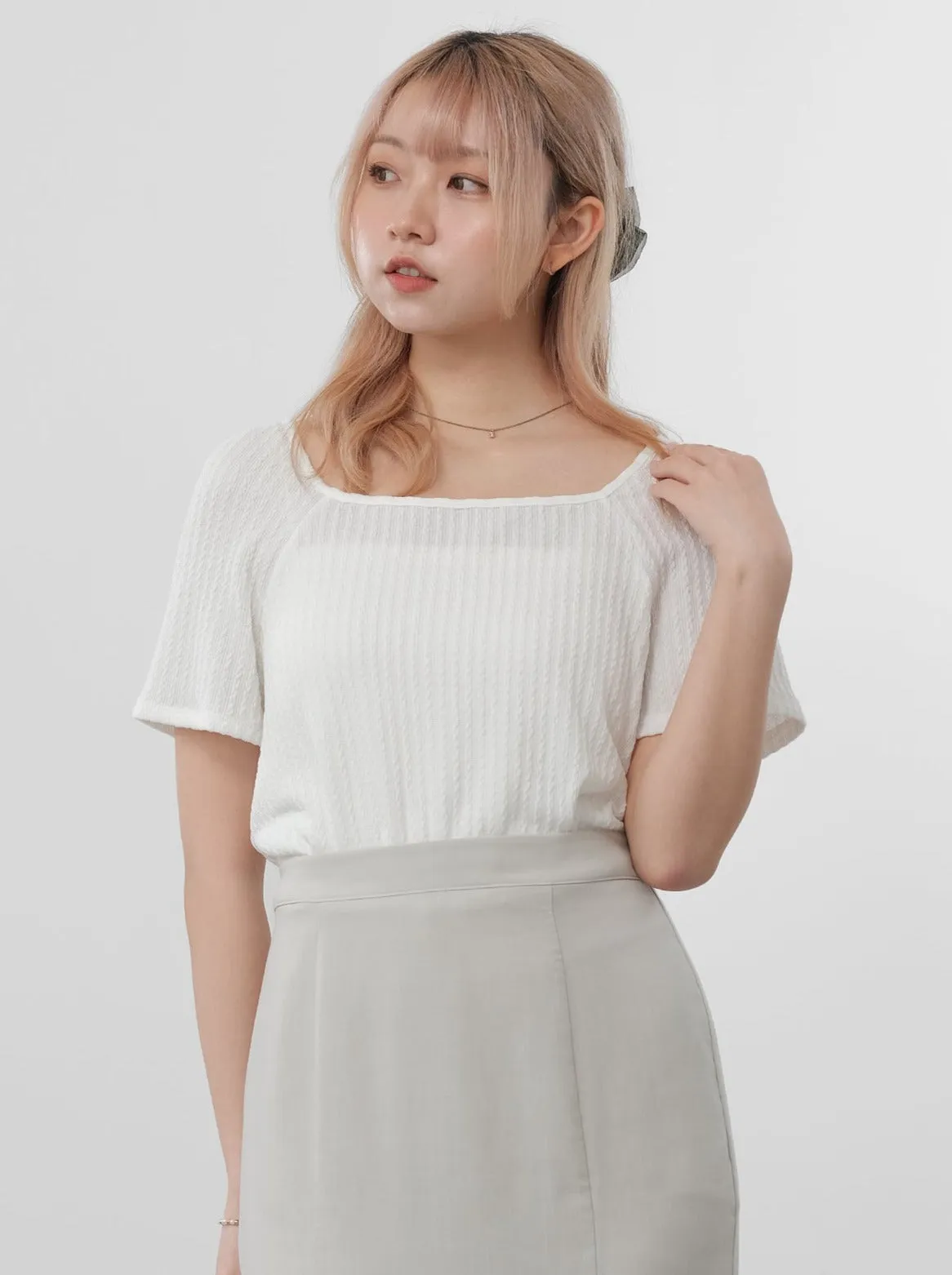 Winry Square Neck Cable-Knit Top