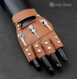 Women Lady's steampunk Rivets Studded Fingerless Gloves Cosplay Dancing