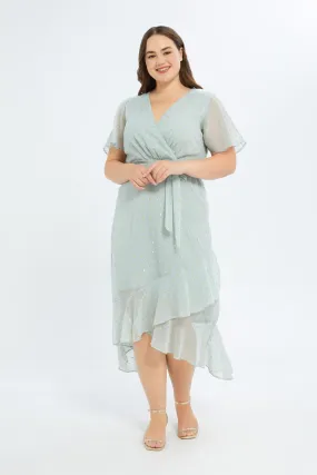 Women Mint Flared High Low Dress