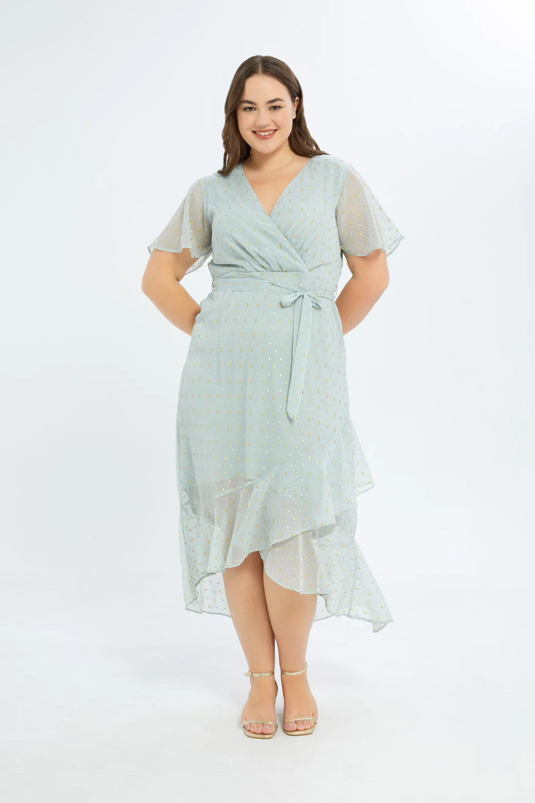 Women Mint Flared High Low Dress