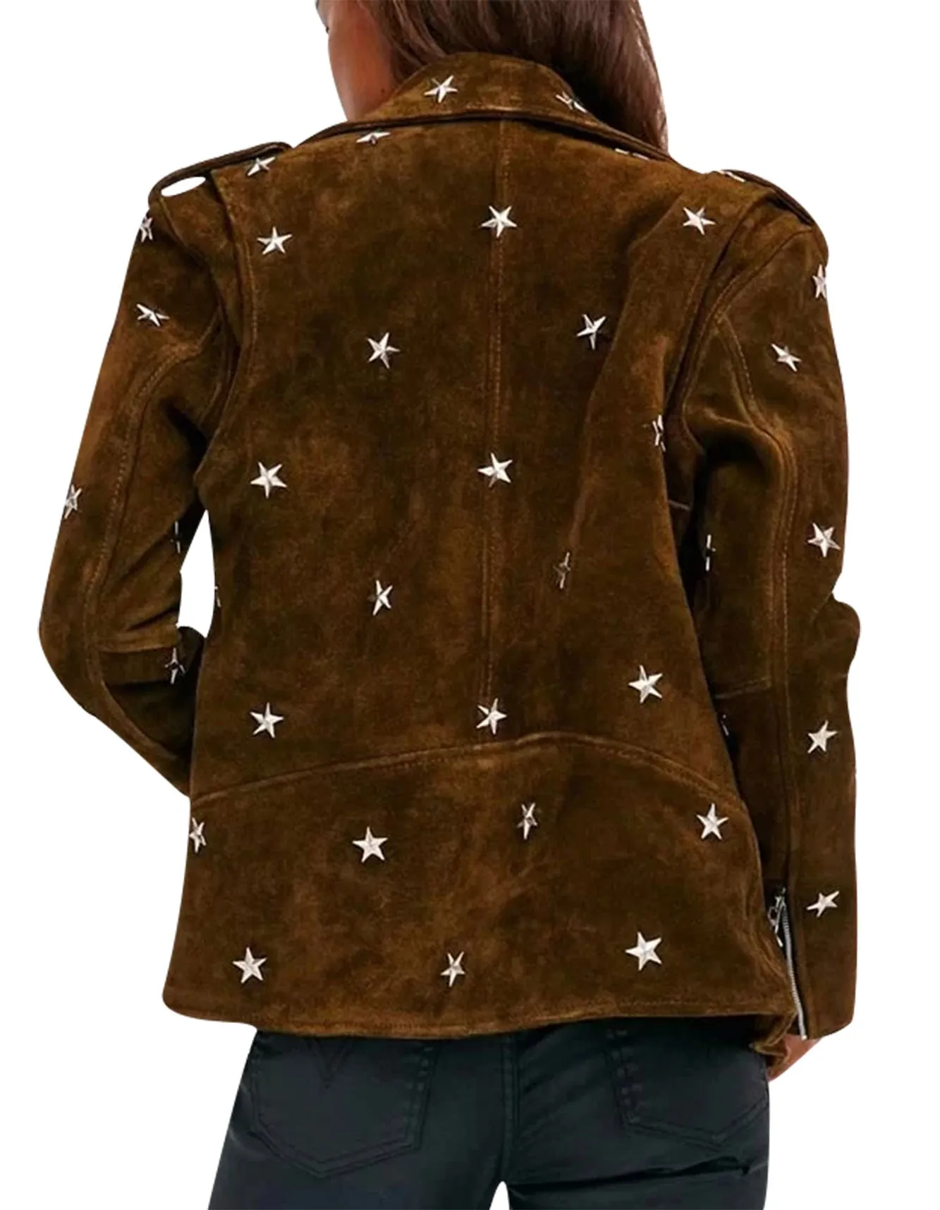 Women's Brown Studded Suede Leather Jacket