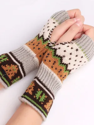 Women's Christmas Tree Thickened Wool Fingerless Knitted Gloves